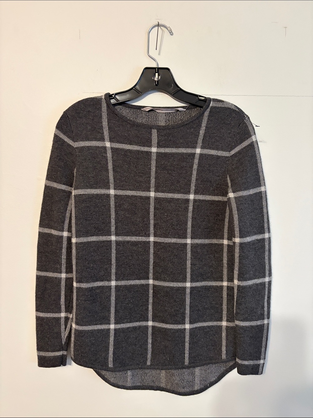 Athleta  deepCharcoal Gray Windowpane Crewneck Sweater. Merino fine wool. xS.